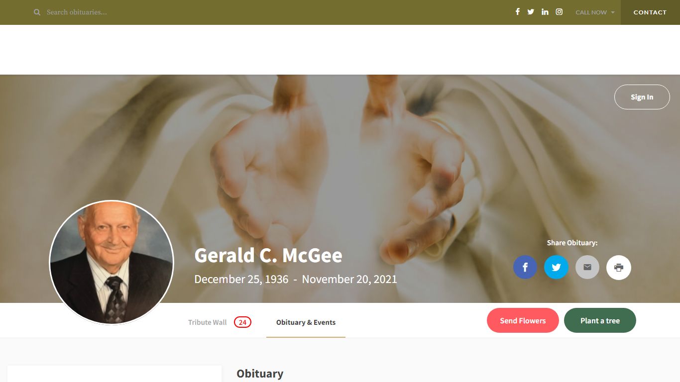 Gerald C. McGee Obituary - Visitation & Funeral Information